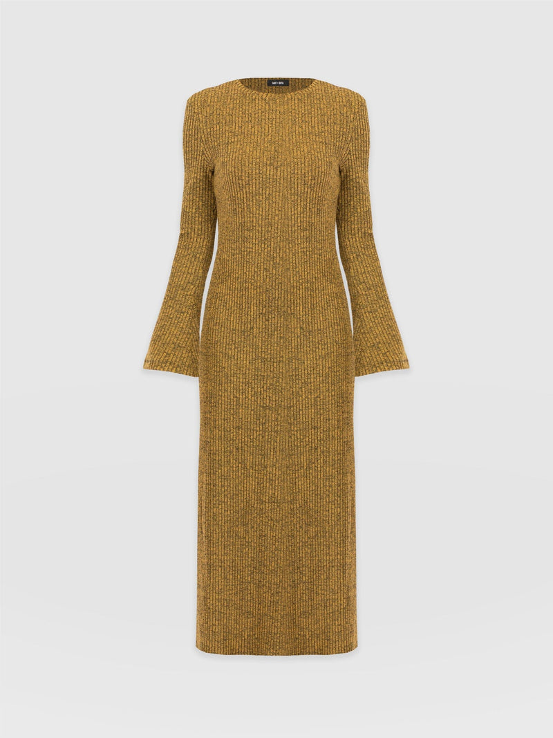 Callie Fluted Midi Dress - Mustard Melange - Women's Dresses | Saint + Sofia® USA