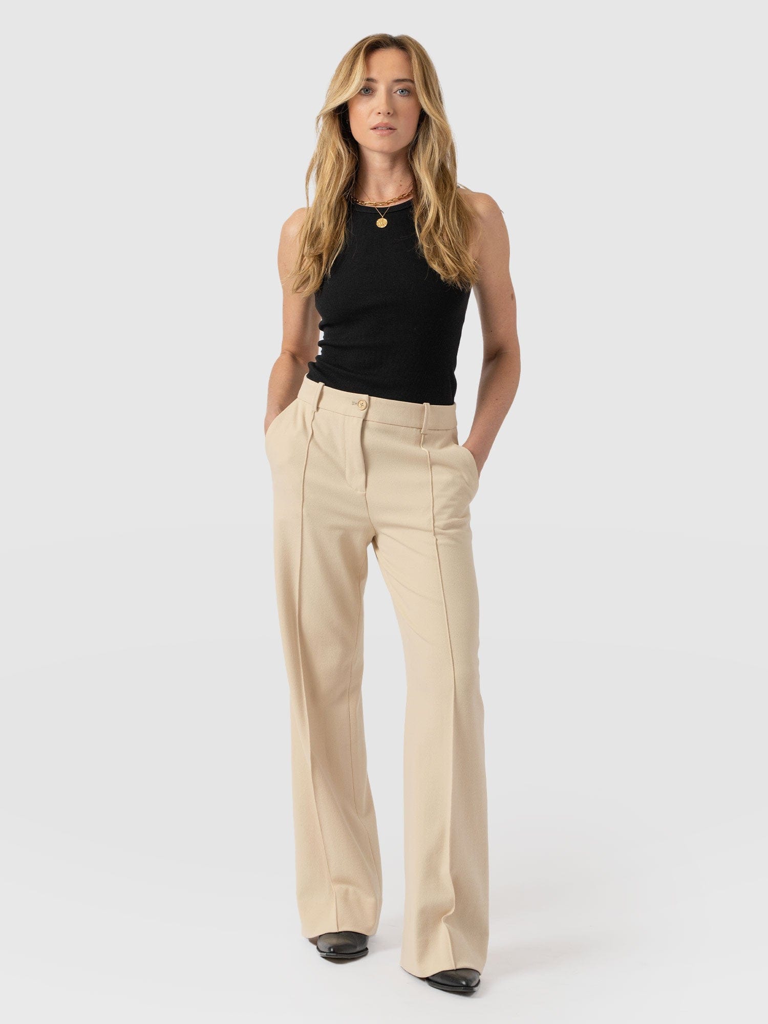 Cambridge Tailored Wide Leg Pant Beige - Women's Pants | Saint + Sofia® USA