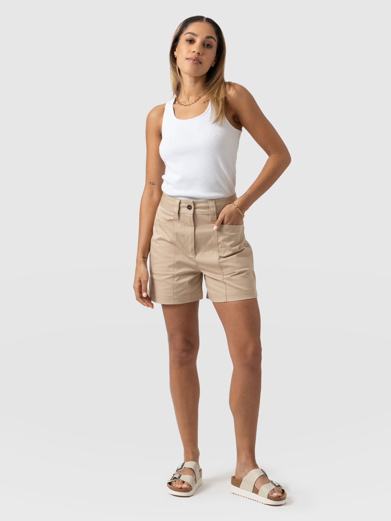 Cargo Short Beige - Women's Shorts | Saint + Sofia® USA