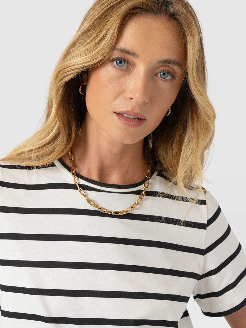 Chelsea Crew Neck Tee - Black Stripe - Women's T-shirts | Saint + Sofia® USA