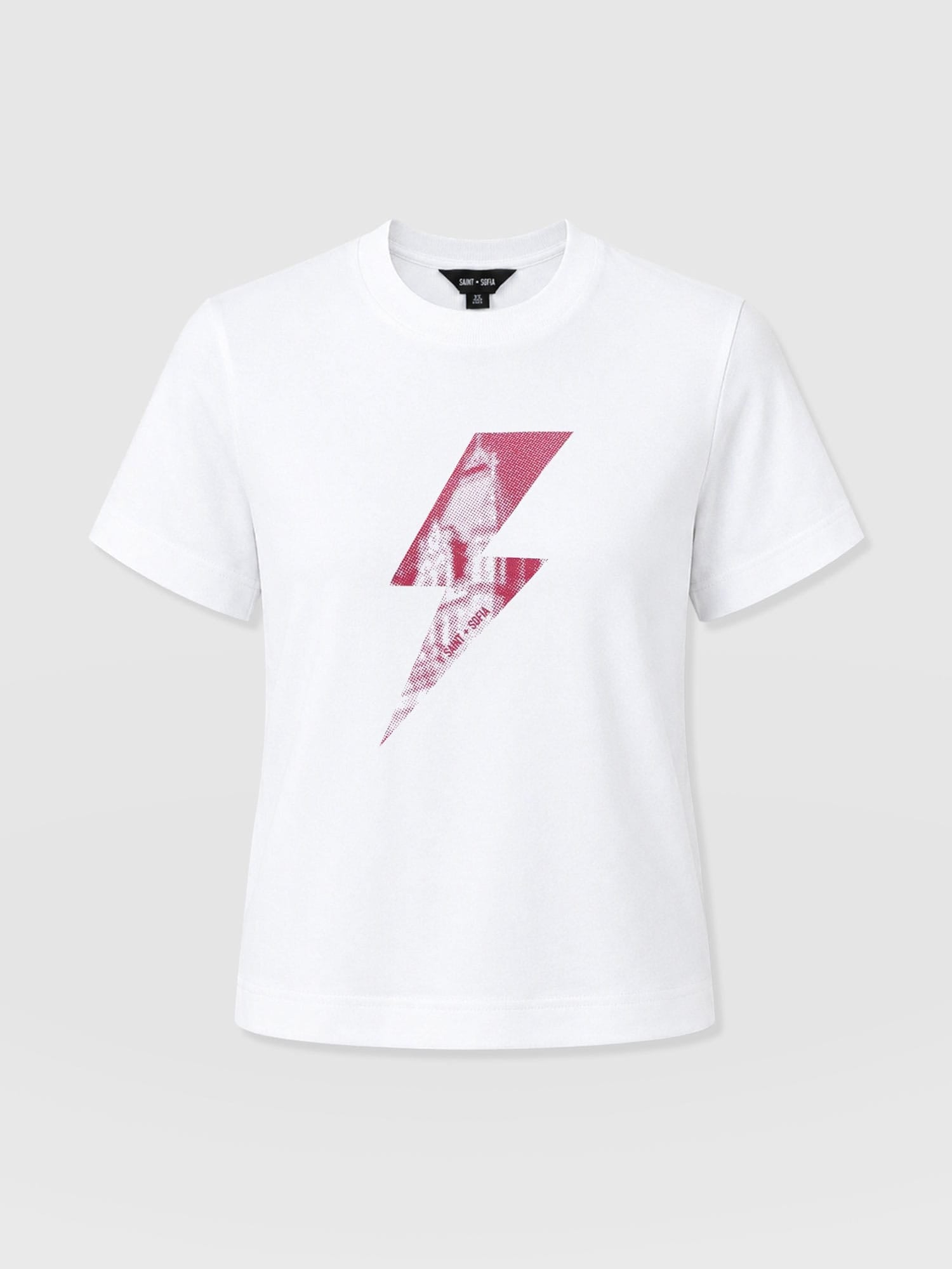 Chelsea Crew Neck Tee - White - Pink Lightning Bolt - Women's T-shirts | Saint and Sofia® USA