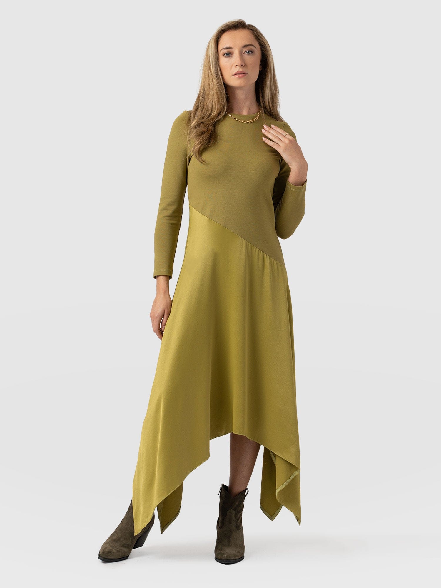 Cleo Asymmetric Dress Olive Women s Dresses Saint Sofia US