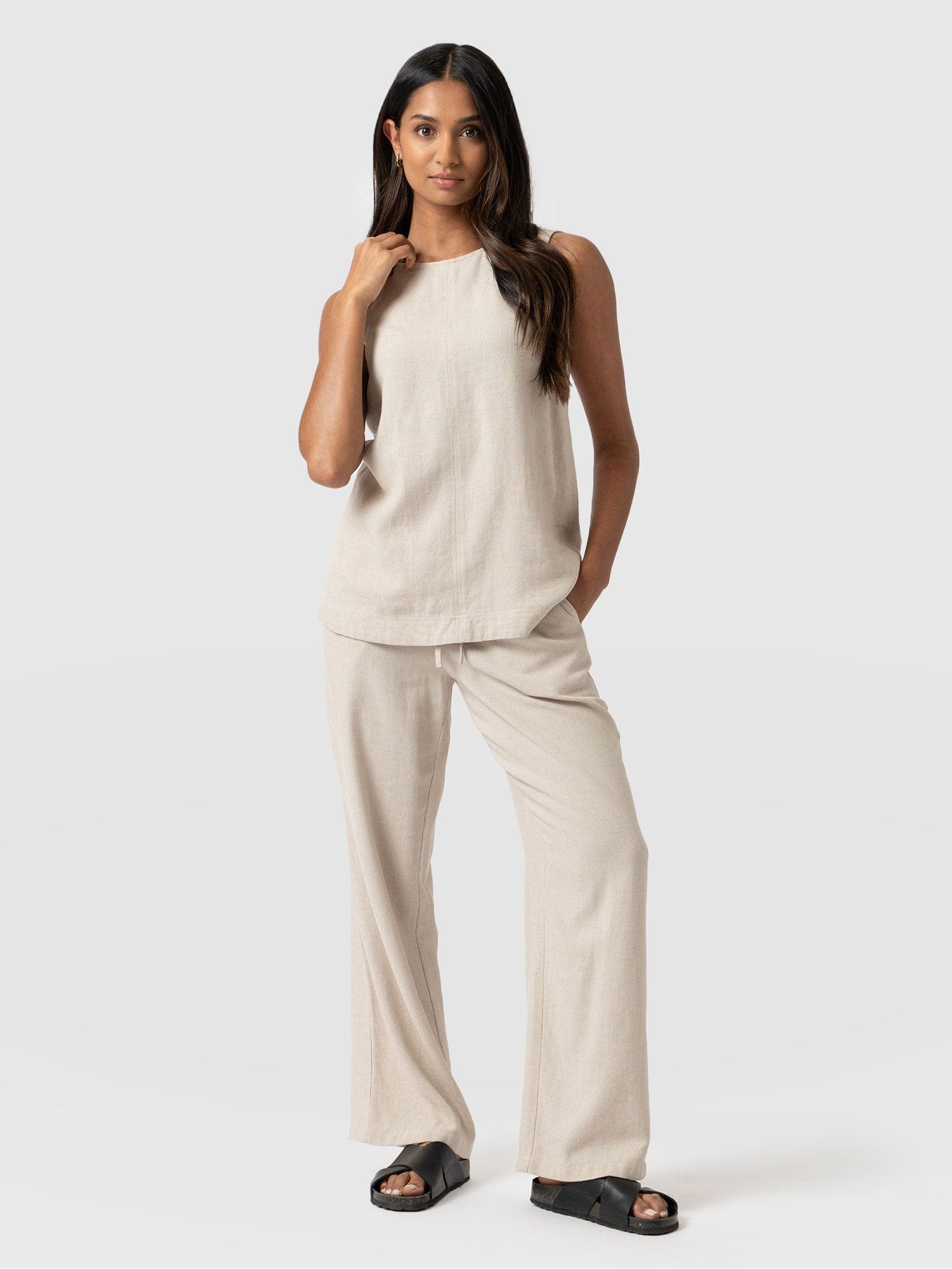 Corinne Pant Oatmeal - Women's Culottes | Saint + Sofia® USA