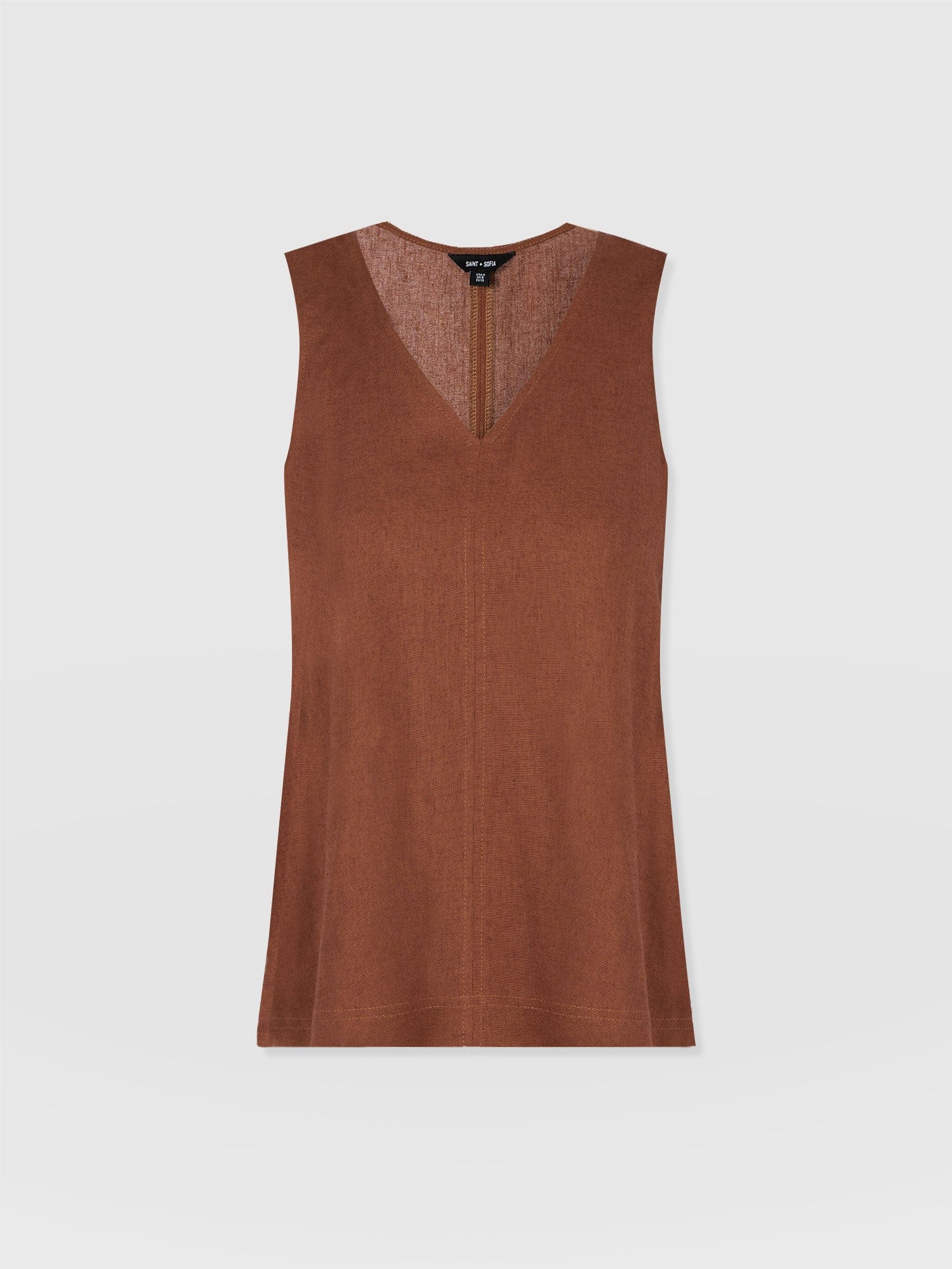 Corinne Linen V Neck Tunic - Russet Brown - Women's Tops | Saint + Sofia® USA