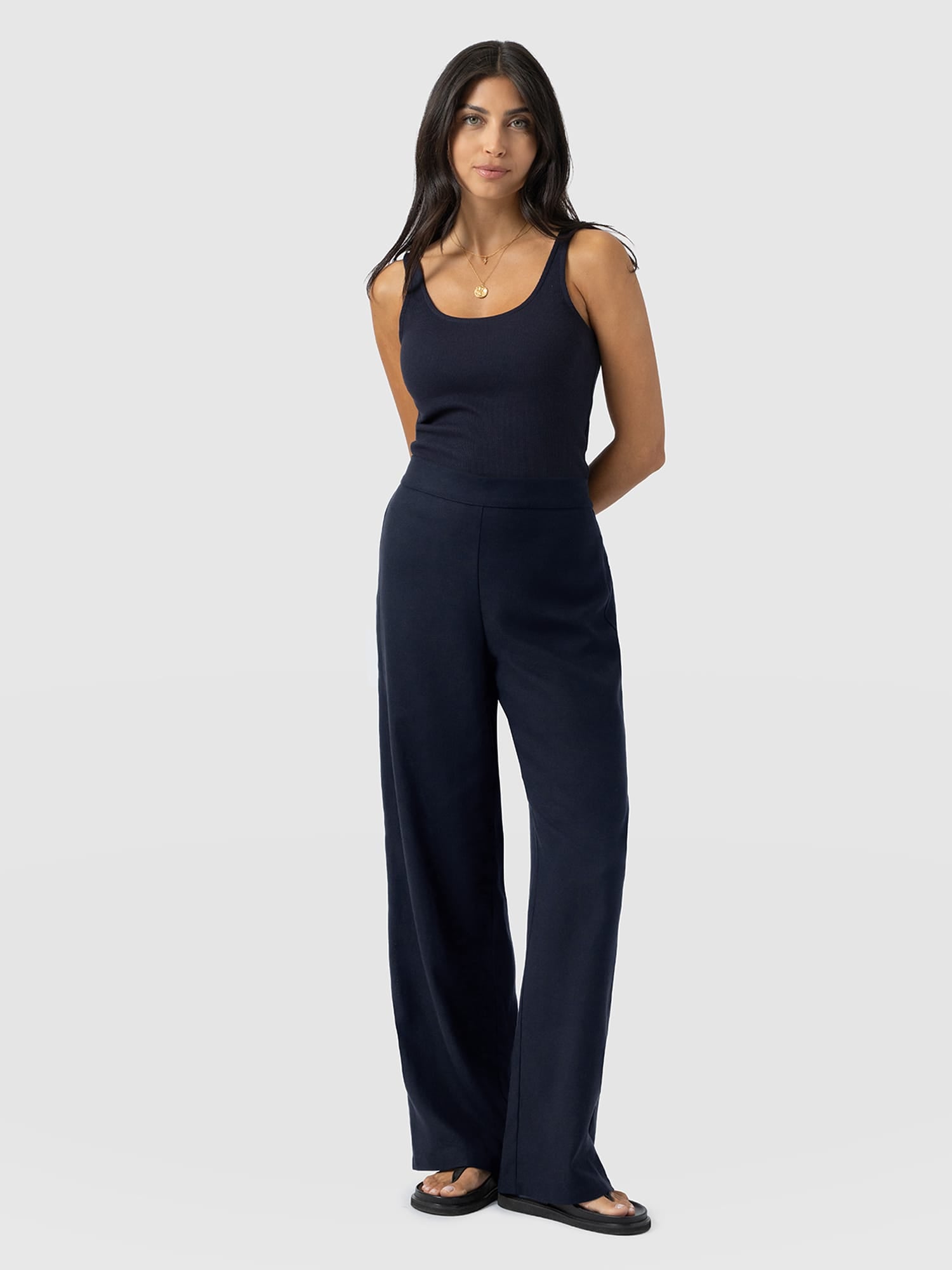 Corinne Wide Leg Linen Pant - Navy - Women's Pants | Saint + Sofia® USA