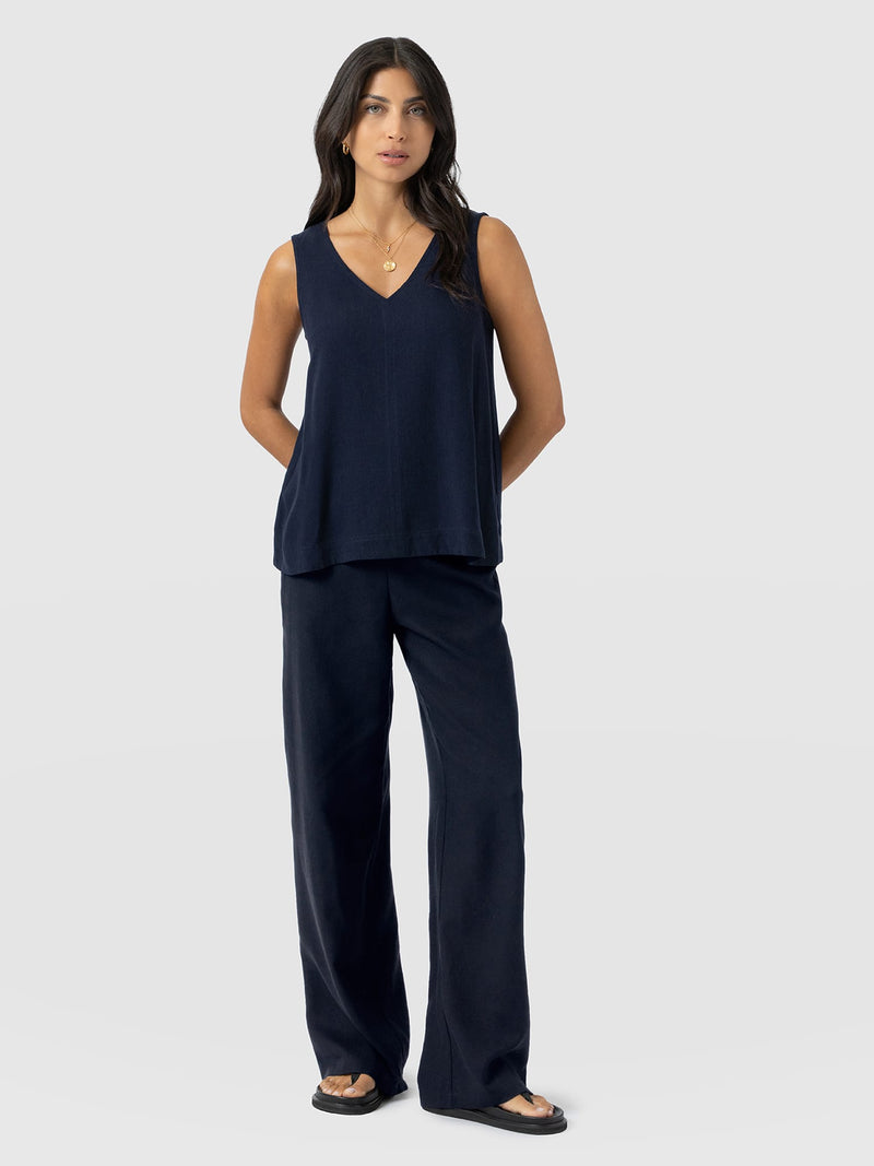 Corinne Wide Leg Linen Pant - Navy - Women's Pants | Saint and Sofia® USA