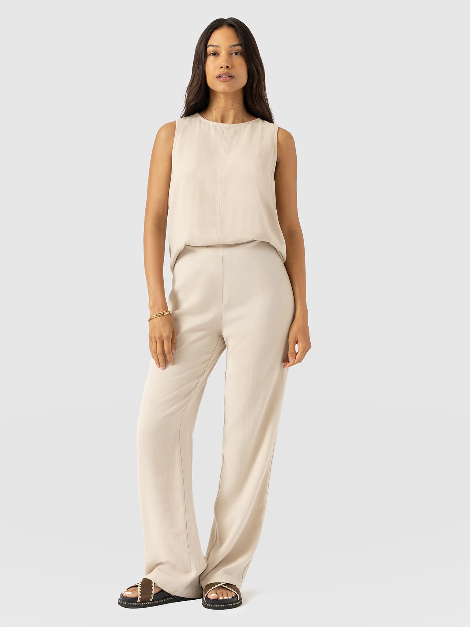 Corinne Wide Leg Linen Pant - Oatmeal - Women's Pants | Saint + Sofia® USA