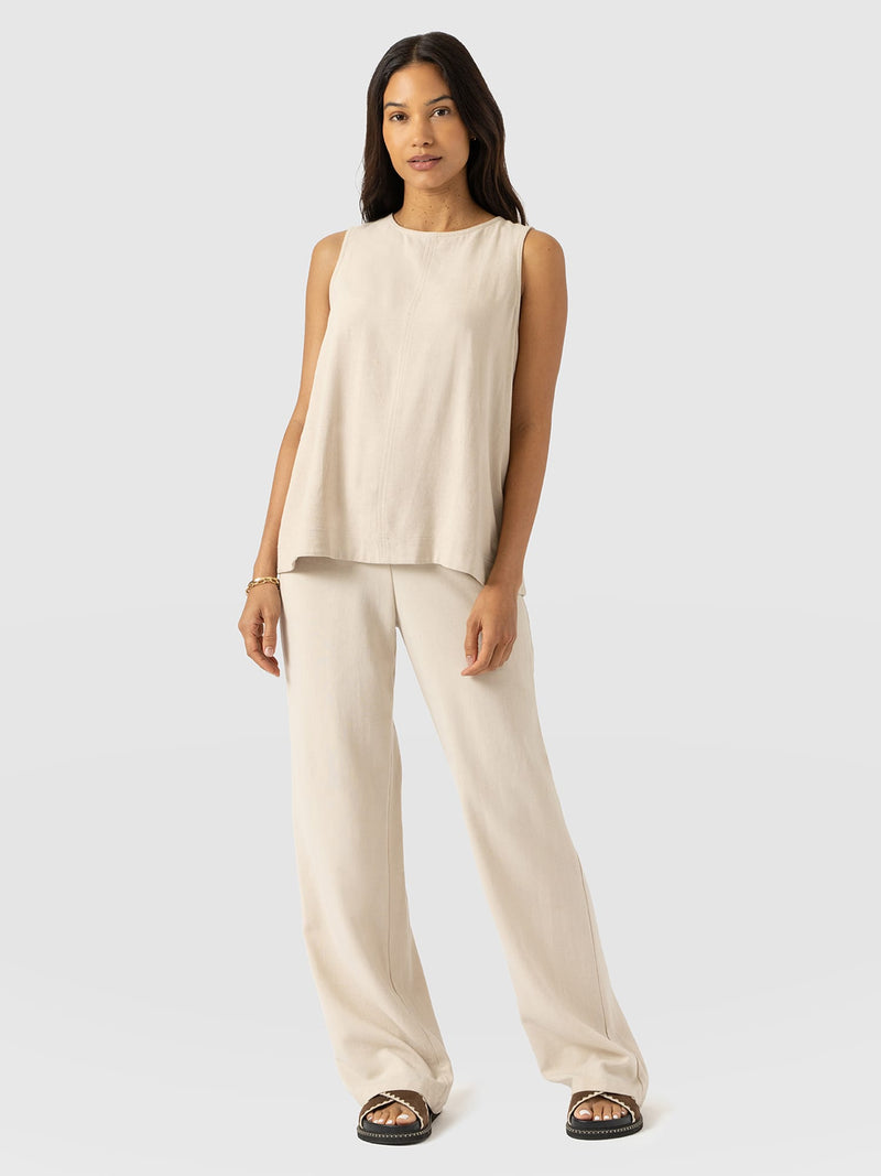 Corinne Wide Leg Linen Pant - Oatmeal - Women's Pants | Saint + Sofia® USA