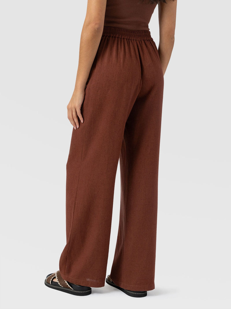 Corinne Wide Leg Linen Pant - Russet Brown - Women's Pants | Saint + Sofia® USA