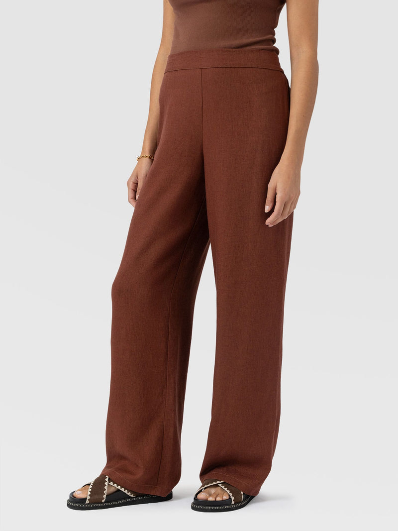 Corinne Wide Leg Linen Pant - Russet Brown - Women's Pants | Saint + Sofia® USA