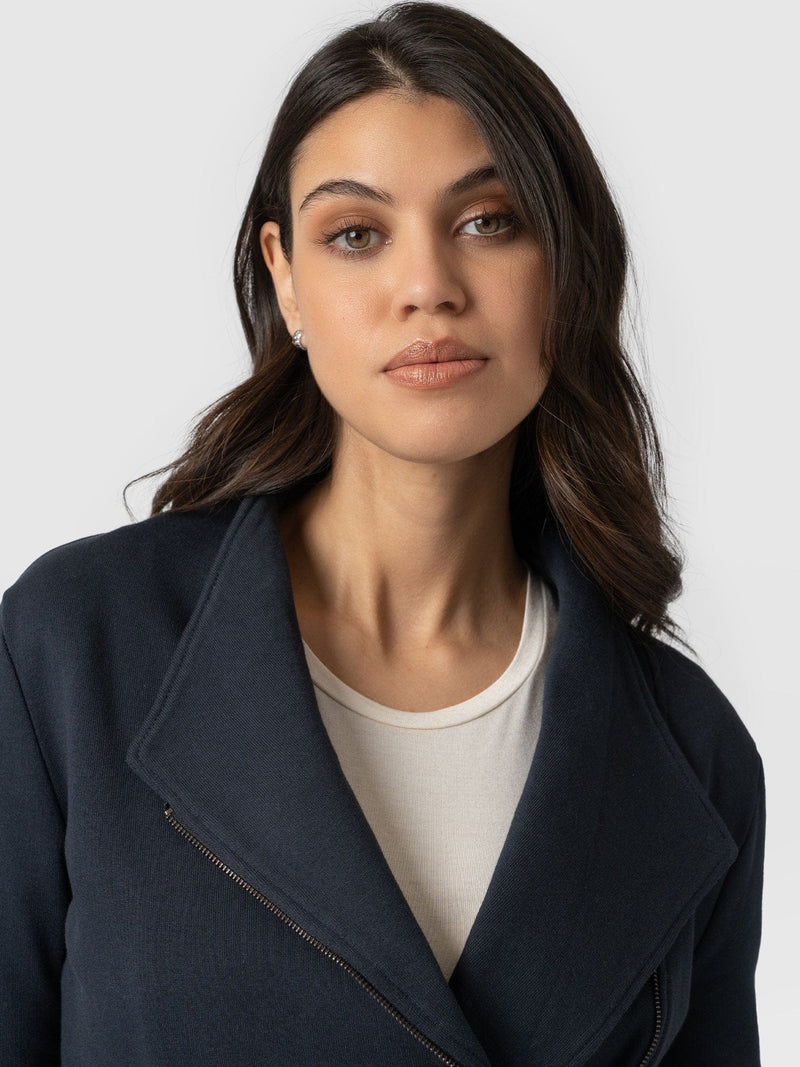 Cotton Biker Jacket Navy - Women's Jackets | Saint + Sofia® USA