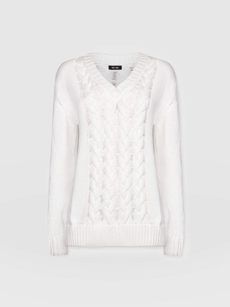 Cotton Cable Knit Sweater Cream - Women's Sweaters | Saint + Sofia® USA