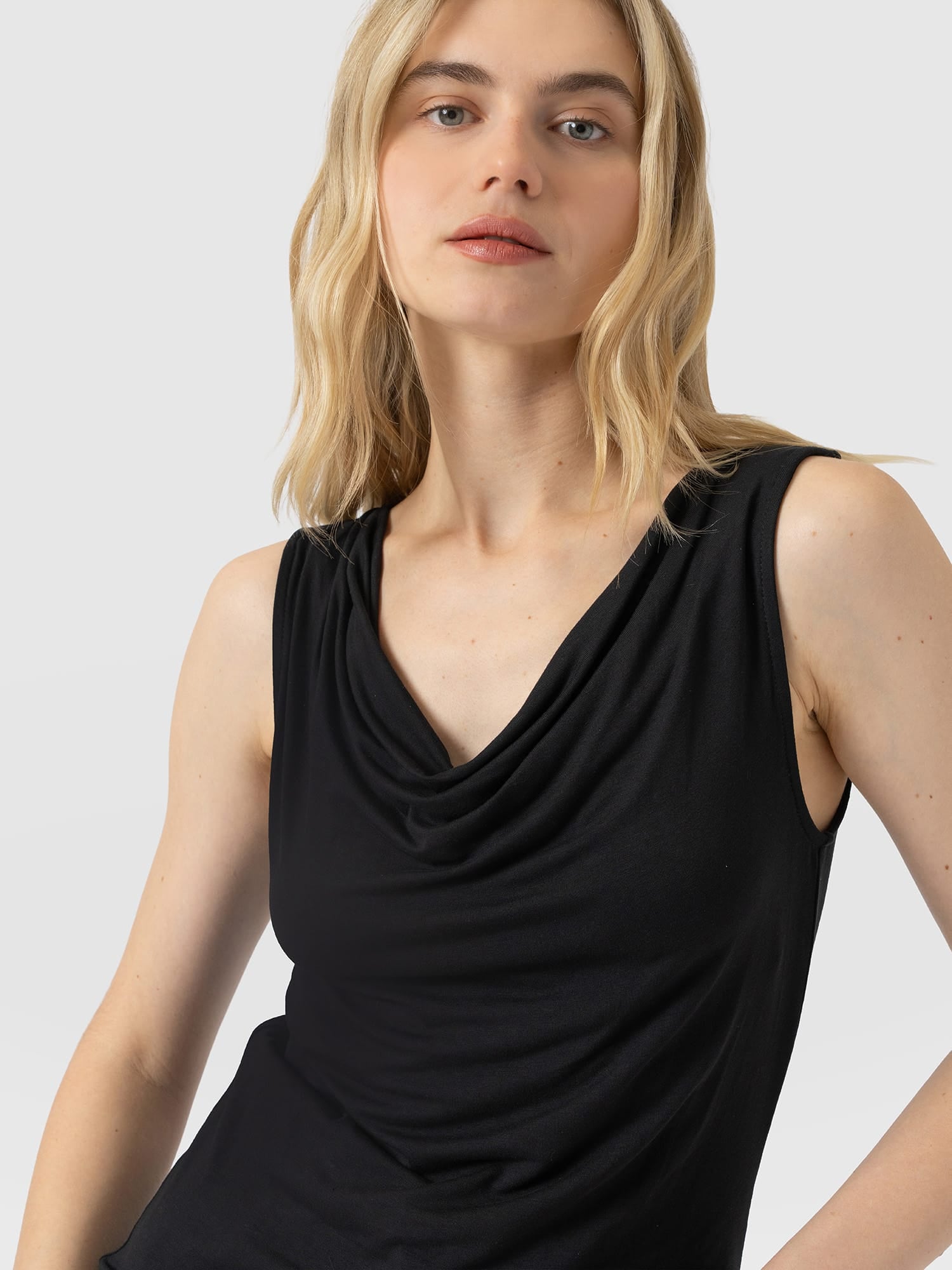 Cowl Neck Cami Black - Women's T-Shirts | Saint and Sofia® USA