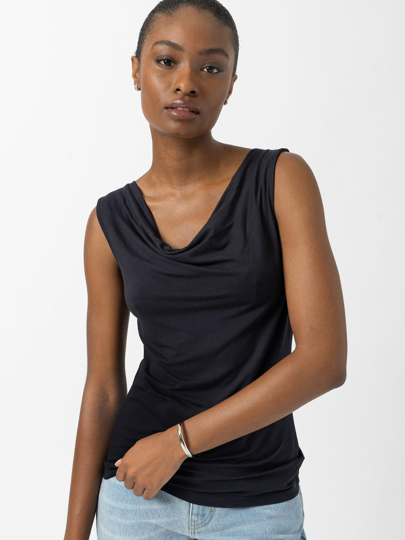 Cowl Neck Cami Navy - Women's T-Shirts | Saint and Sofia® USA