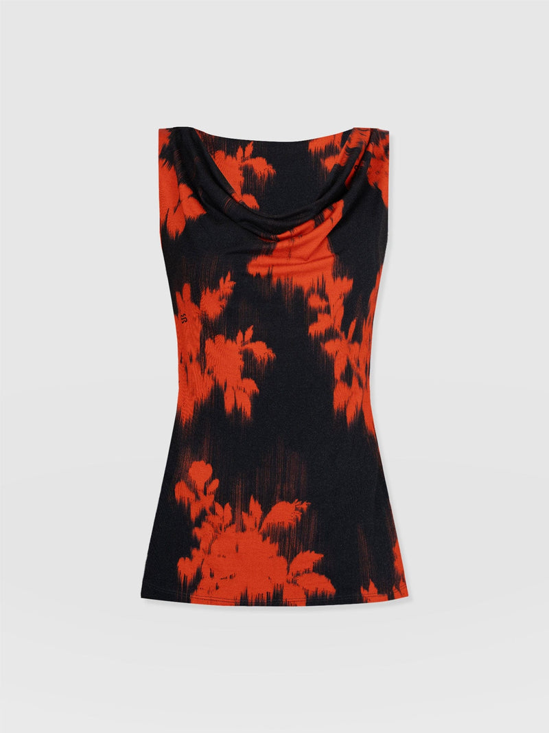 Cowl Neck Cami - Orange Fade Floral - Women's T-shirts | Saint + Sofia® USA