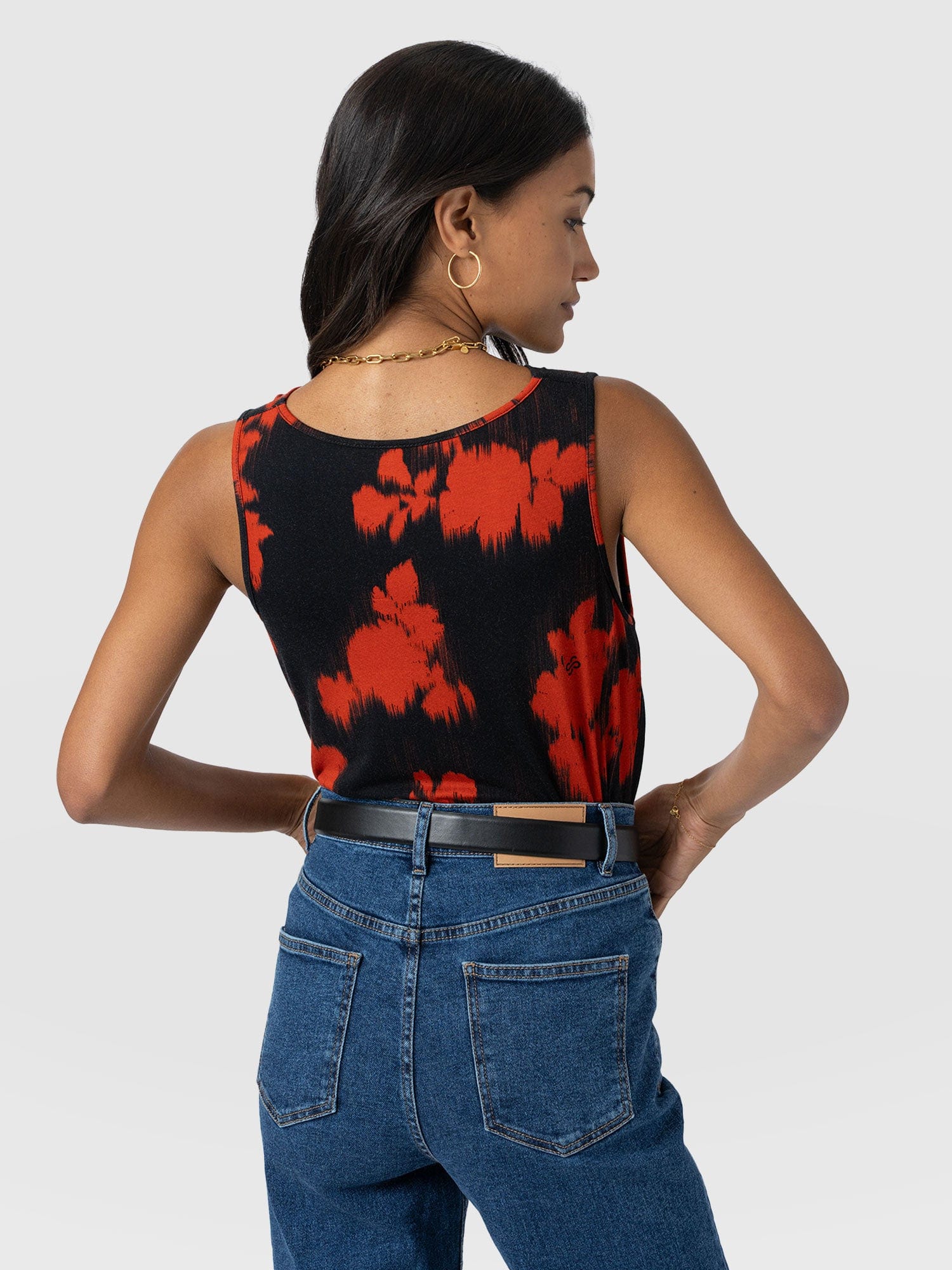 Cowl Neck Cami - Orange Fade Floral - Women's T-shirts | Saint and Sofia® USA