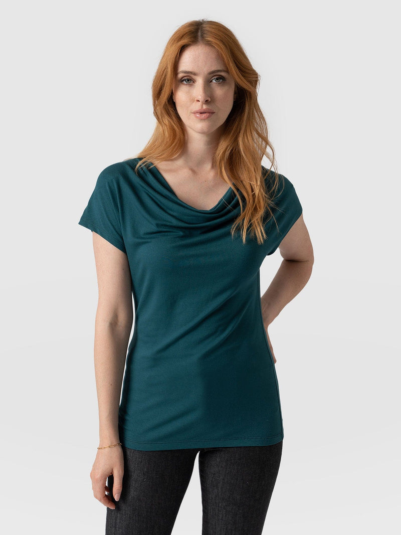 Cowl Neck Tee Deep Green - Women's T-Shirts | Saint + Sofia® USA