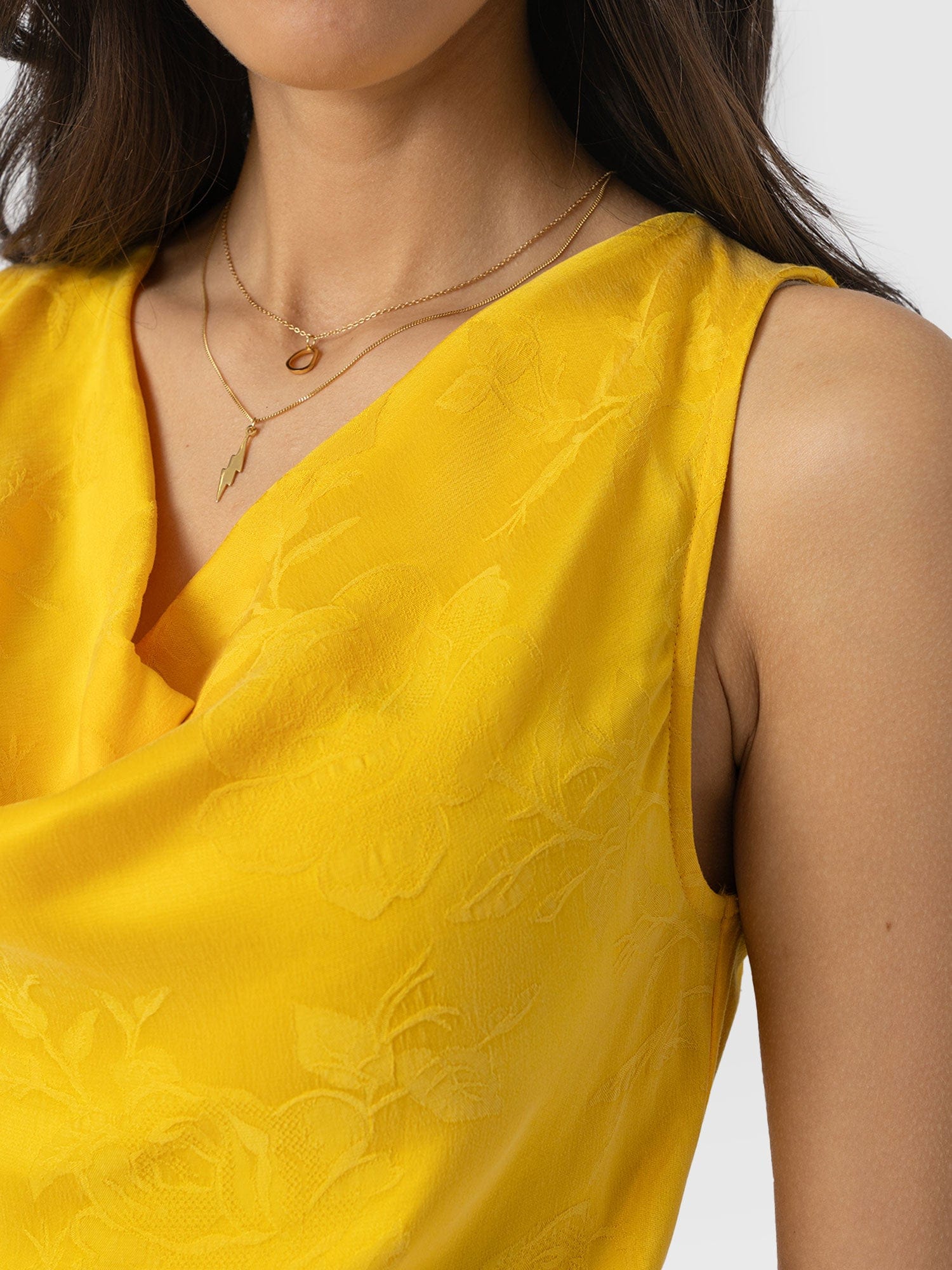 Cowl Neck Cami - Yellow Jacquard - Women's T-shirts | Saint + Sofia® USA