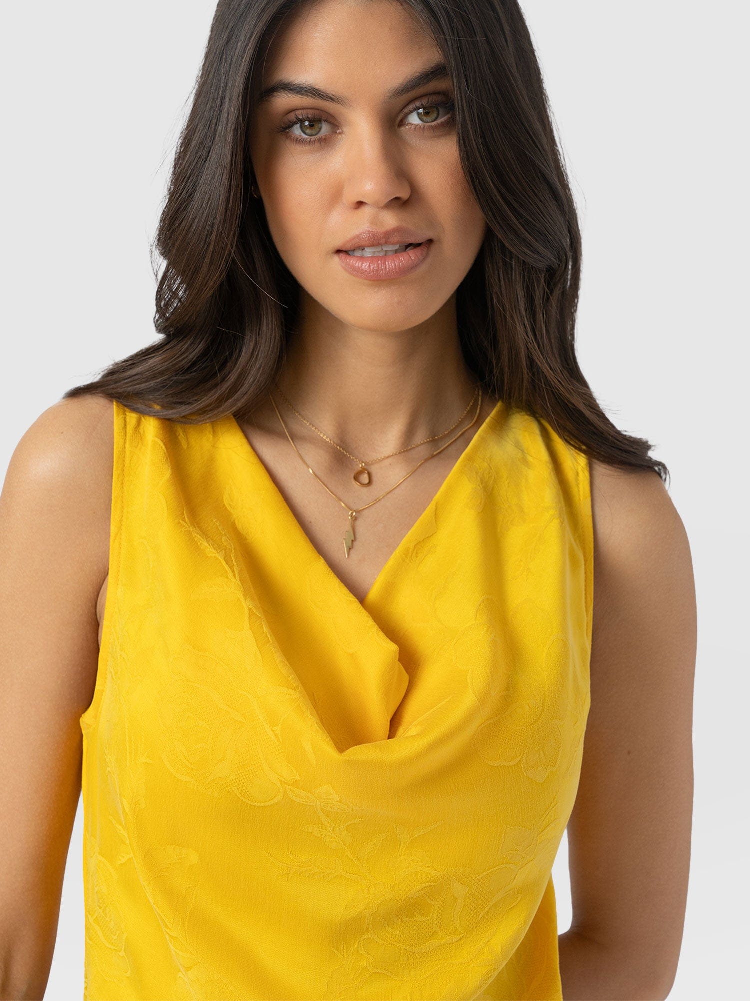 Cowl Neck Cami - Yellow Jacquard - Women's T-shirts | Saint + Sofia® USA