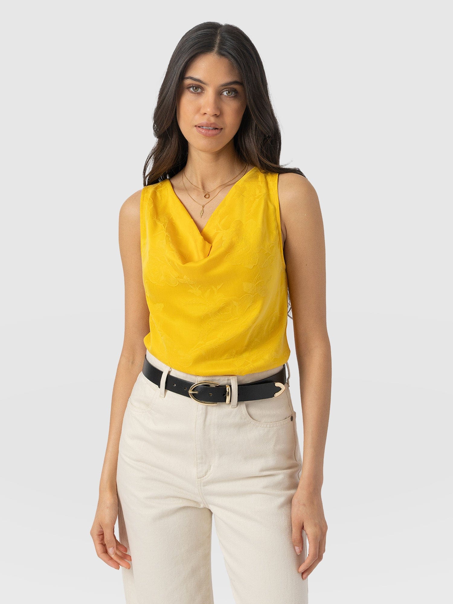 Cowl Neck Cami - Yellow Jacquard - Women's T-shirts | Saint + Sofia® USA