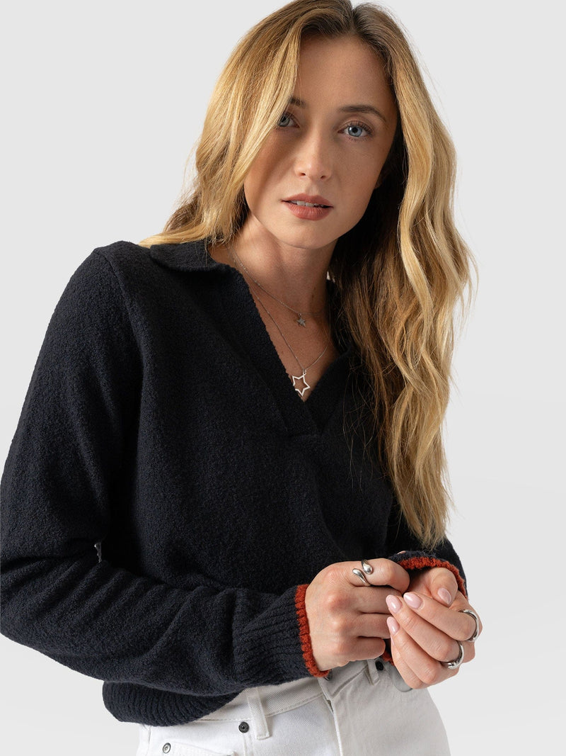 Delphi Polo Knit - Black - Women's T-shirts | Saint + Sofia® USA