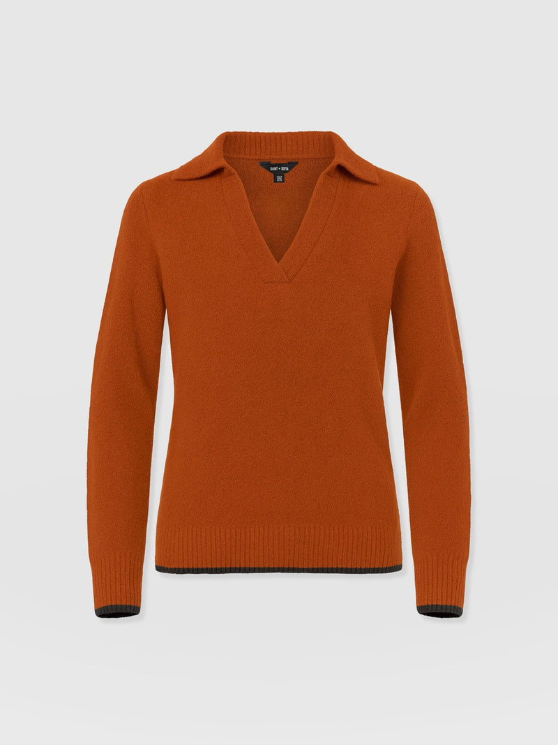 Delphi Polo Knit - Burnt Orange - Women's T-shirts | Saint + Sofia® USA