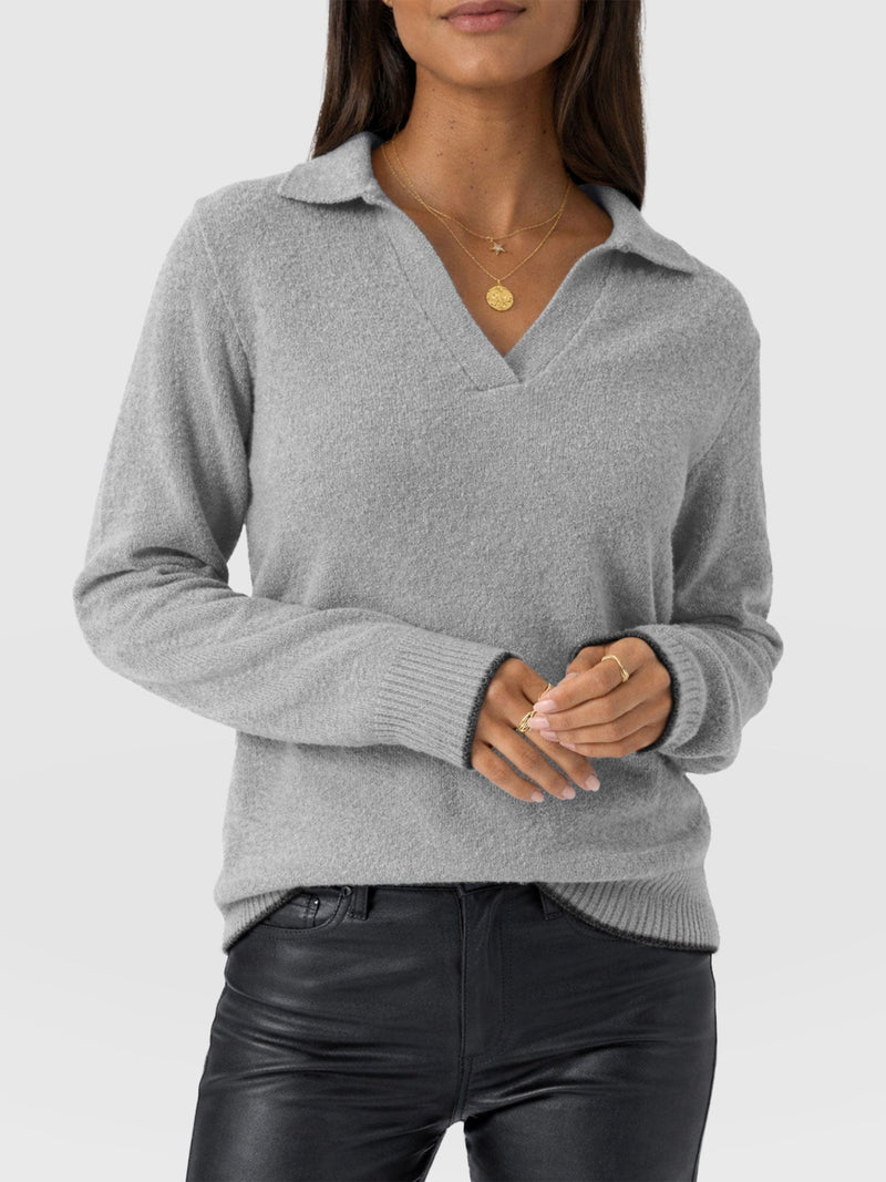 Delphi Polo Knit - Grey - Women's Sweaters | Saint + Sofia® USA