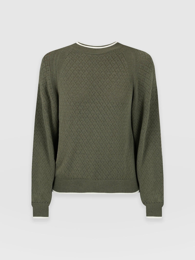 Diamond Knit Jumper Khaki - Women's Jumpers | Saint + Sofia® UK