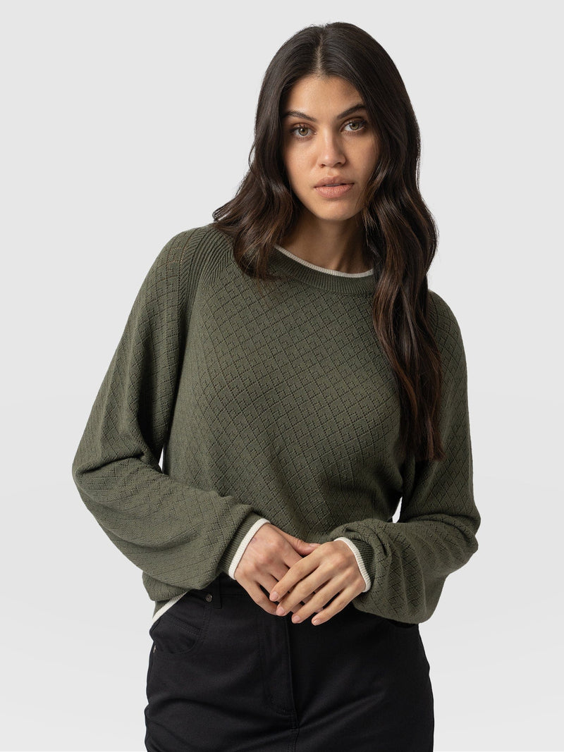 Diamond Knit Jumper Khaki - Women's Jumpers | Saint + Sofia® USA