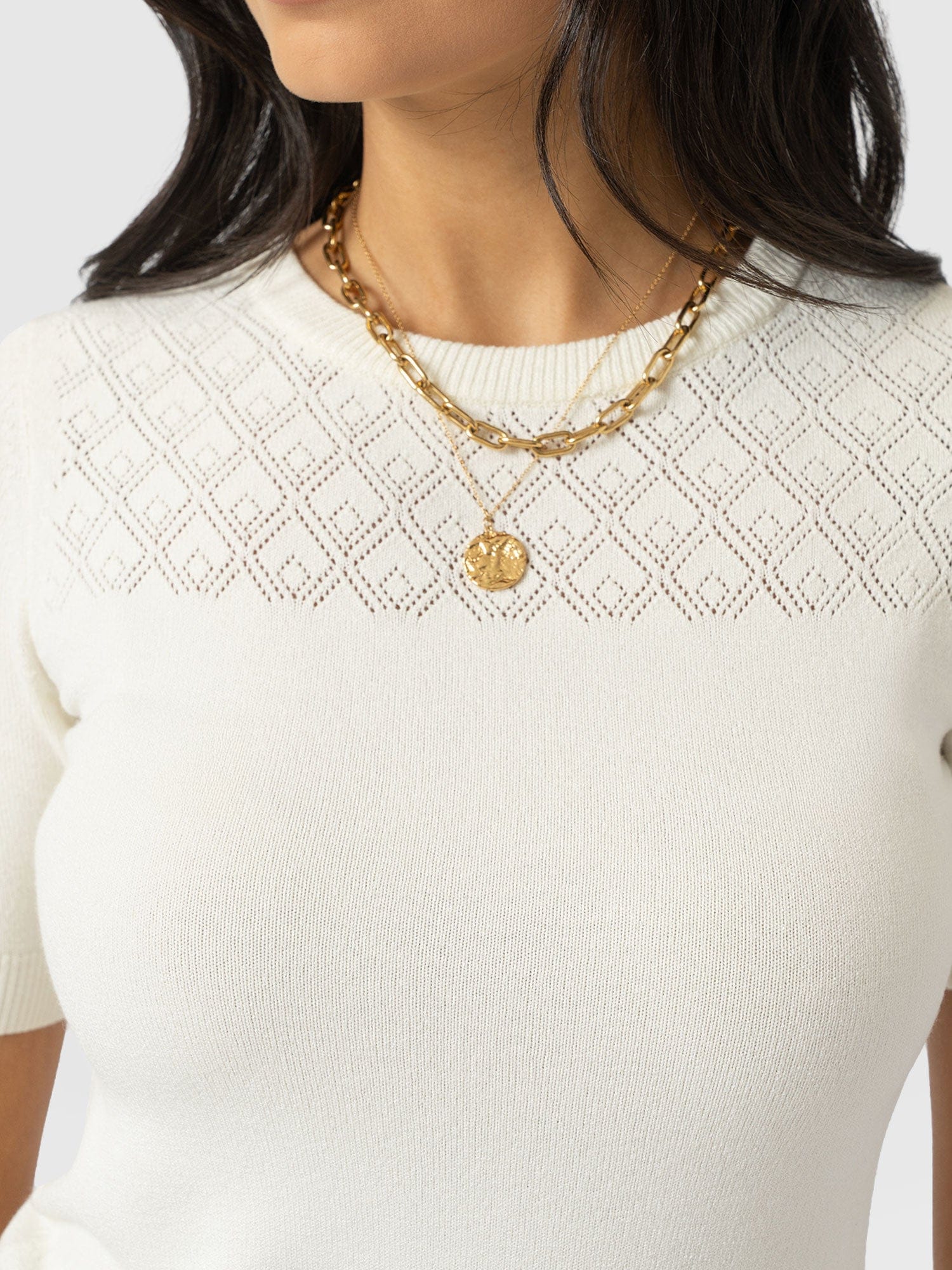 Diamond Knit Tee - Cream - Women's Sweaters | Saint + Sofia® USA