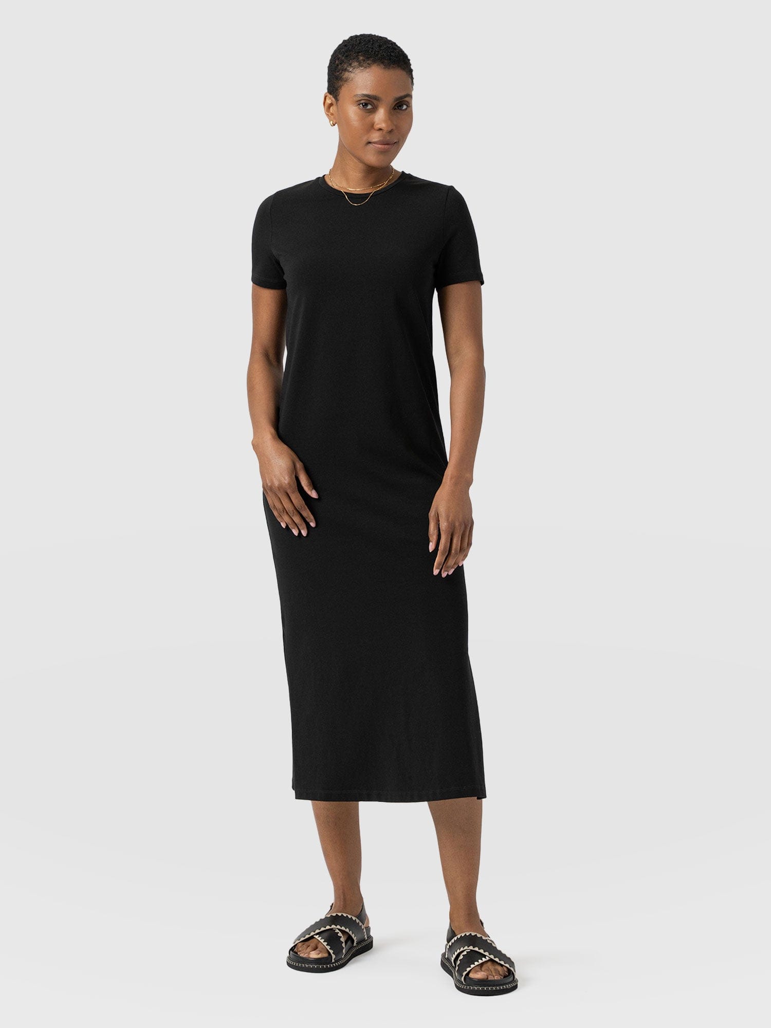 Easy T-Shirt Midi Dress - Black - Women's Dresss