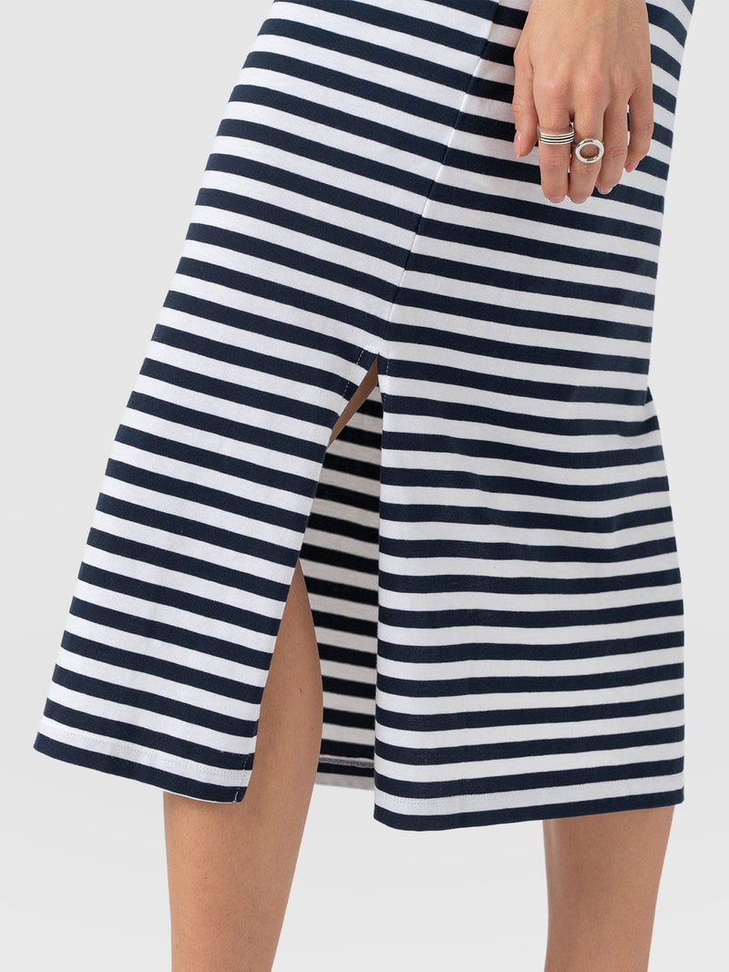 Easy T - Shirt Midi Dress - Navy Stripe - Women's Dresses | Saint and Sofia® USA