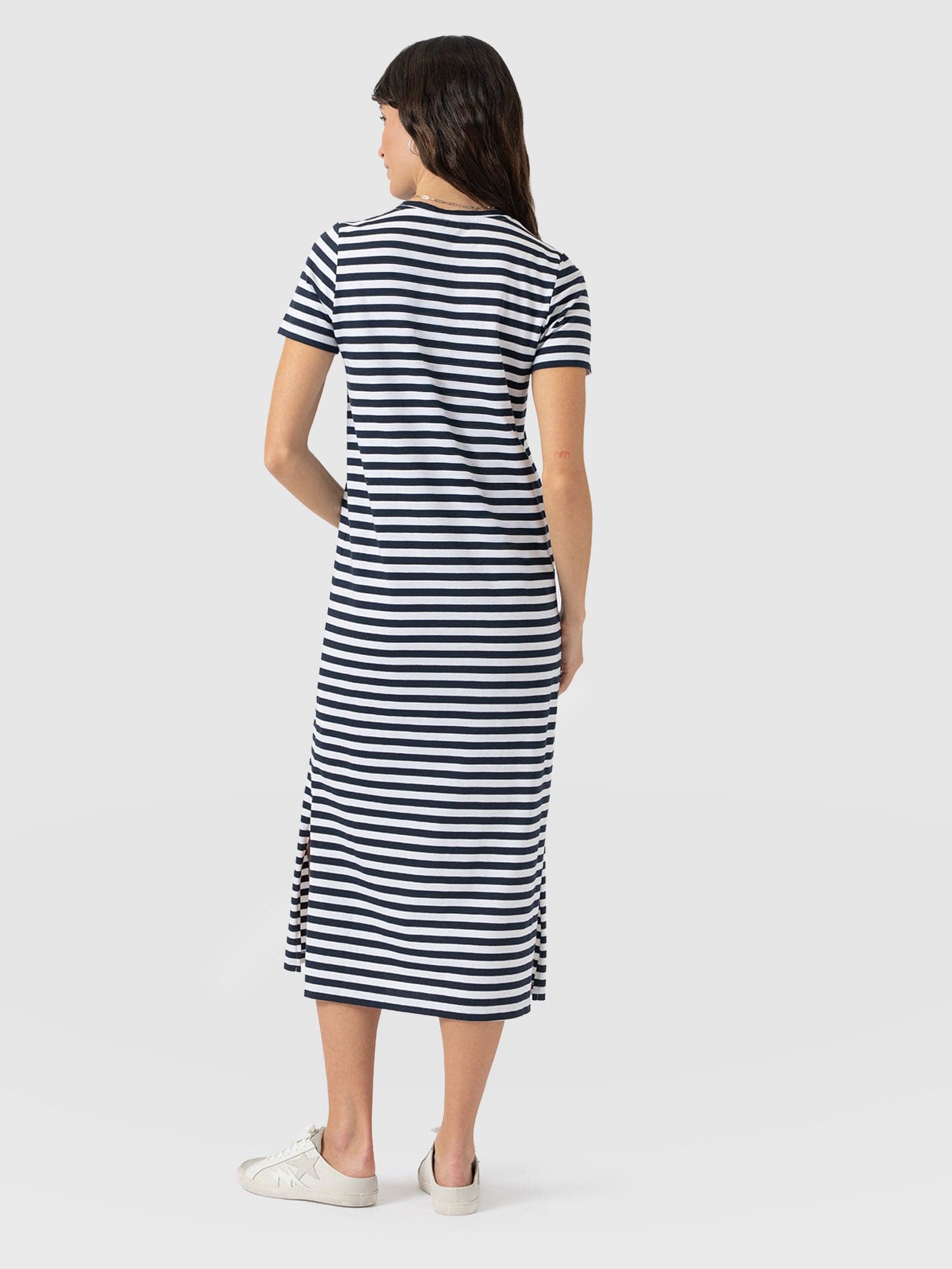 Easy T - Shirt Midi Dress - Navy Stripe - Women's Dresses | Saint and Sofia® USA