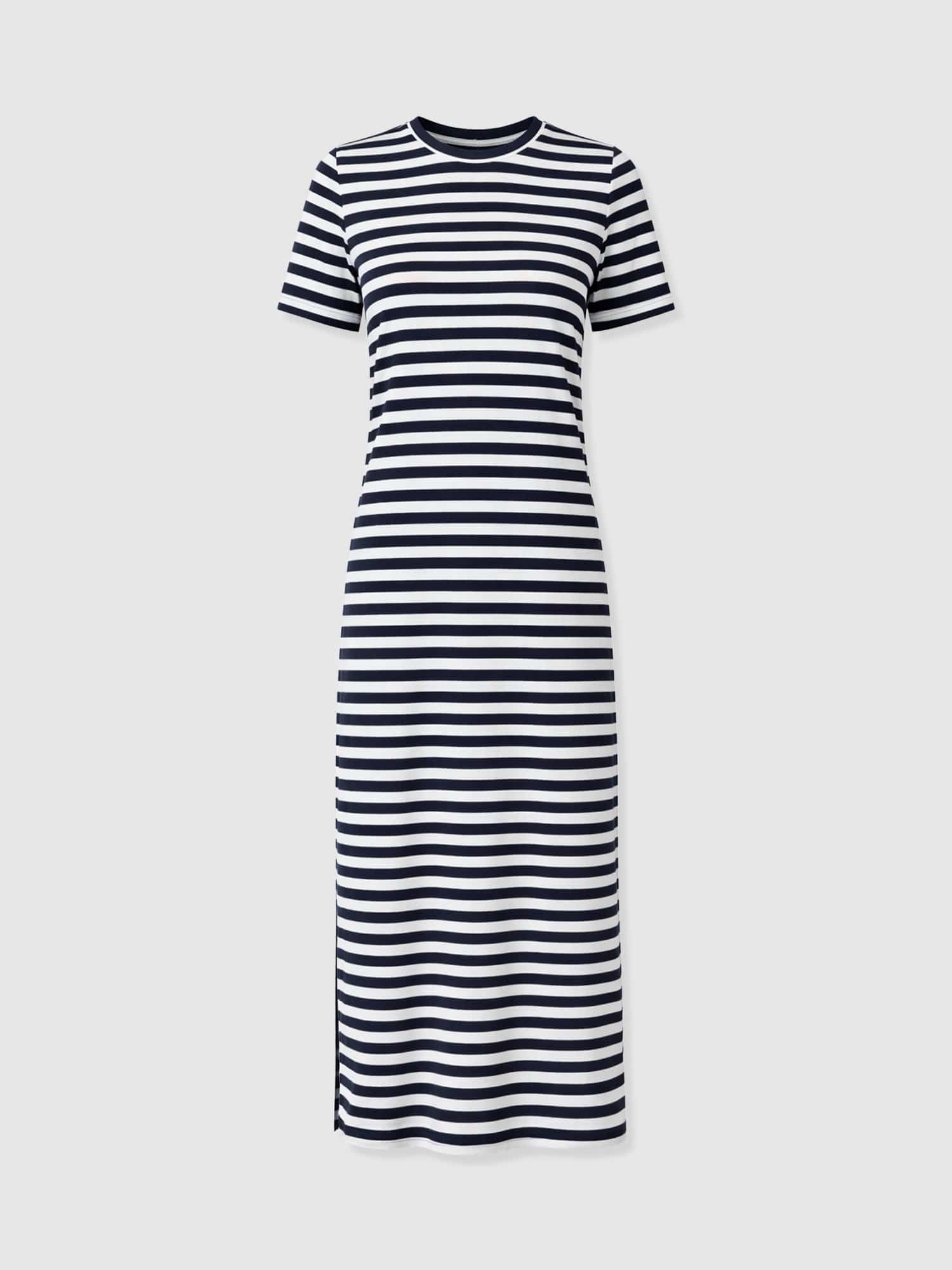 Easy T - Shirt Midi Dress - Navy Stripe - Women's Dresses | Saint and Sofia® USA
