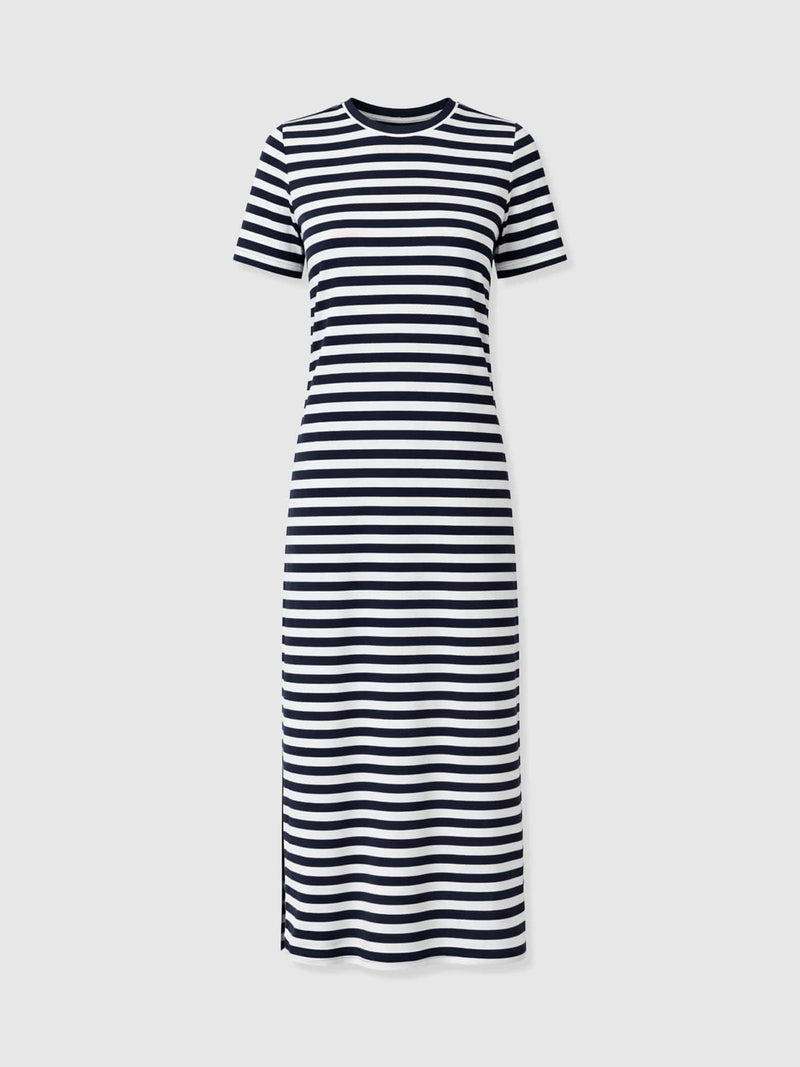 Easy T - Shirt Midi Dress - Navy Stripe - Women's Dresses | Saint and Sofia® USA
