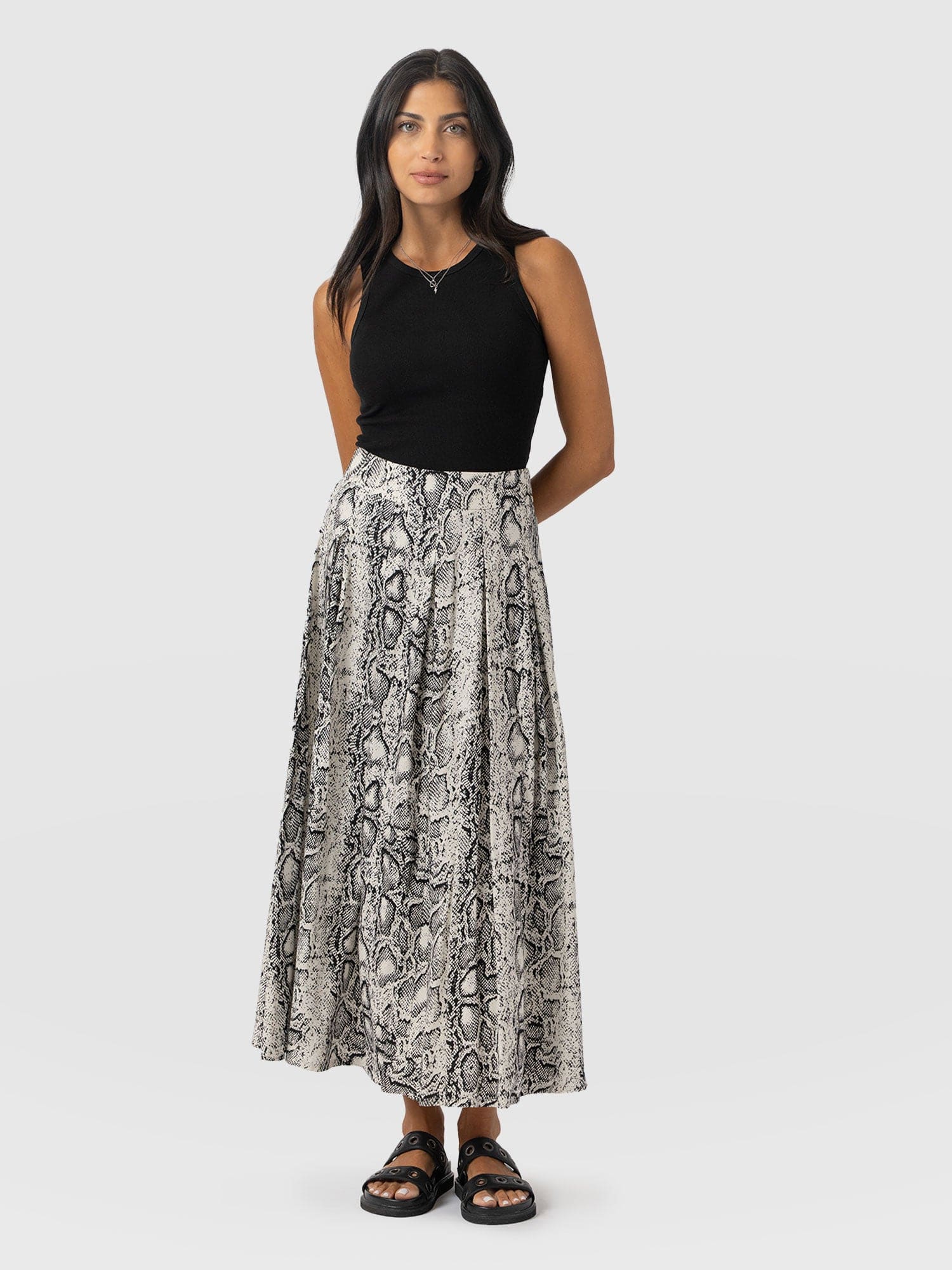 Eliza Pleated Skirt Cream Snake Women's Skirts Saint Sofia® US