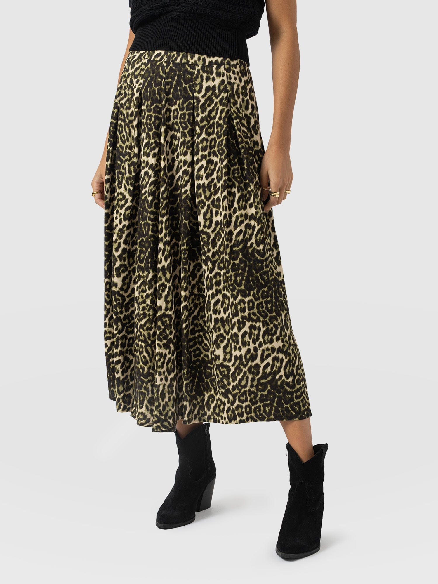 Eliza Pleated Skirt - Green Leopard - Women's Skirts | Saint + Sofia® USA