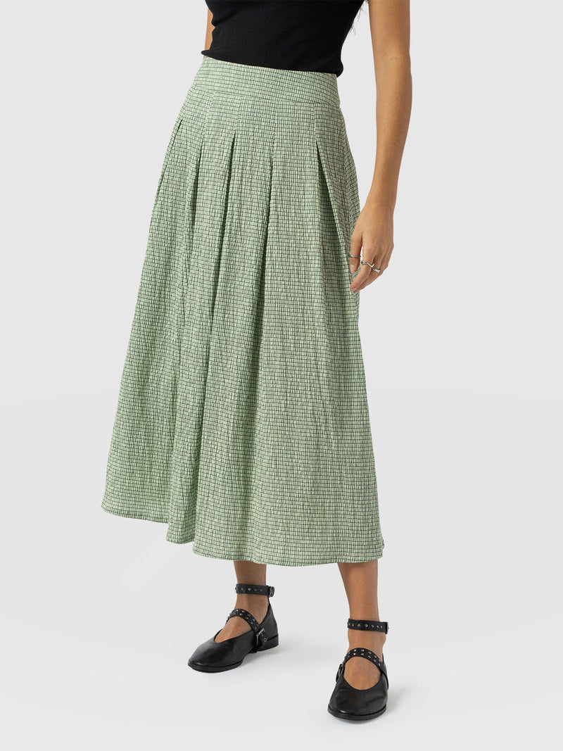 Eliza Pleated Skirt - Mint Gingham - Women's Skirts | Saint + Sofia® USA