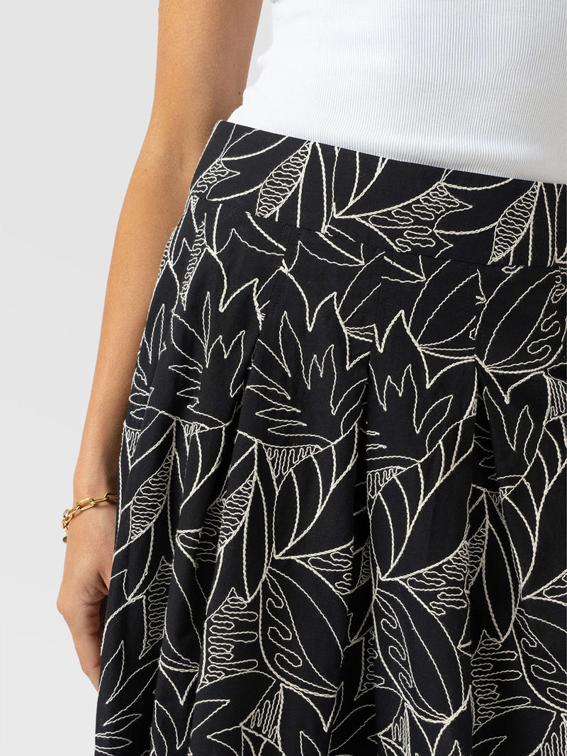 Eliza Pleated Skirt - Black Embroidered - Women's Skirts | Saint + Sofia® USA