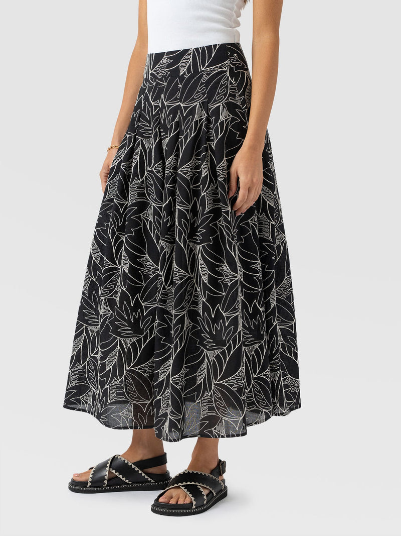 Eliza Pleated Skirt - Black Embroidered - Women's Skirts | Saint + Sofia® USA