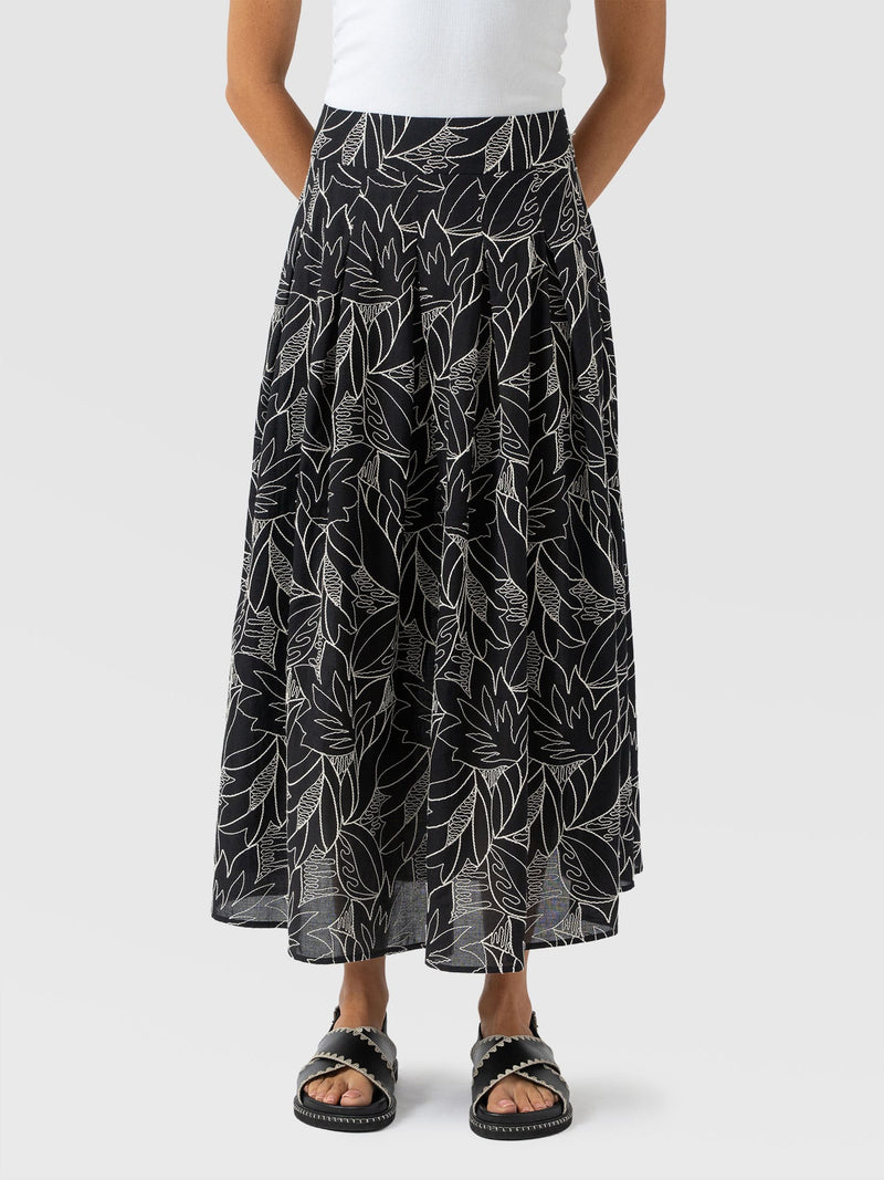 Eliza Pleated Skirt - Black Embroidered - Women's Skirts | Saint + Sofia® USA