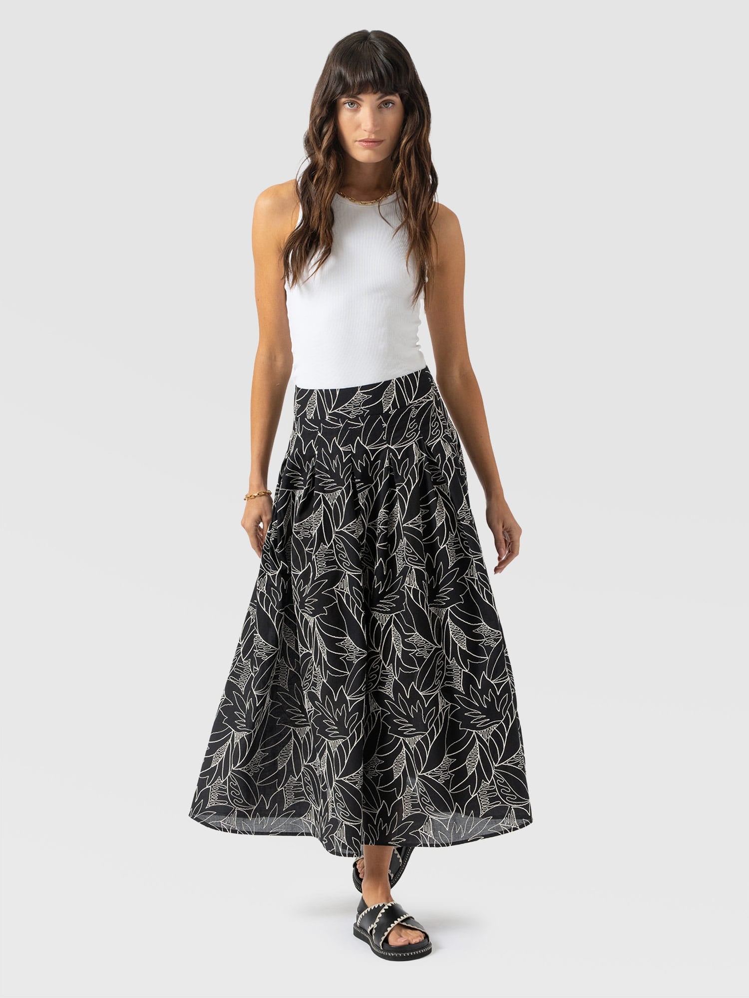Eliza Pleated Skirt - Black Embroidered - Women's Skirts | Saint + Sofia® USA