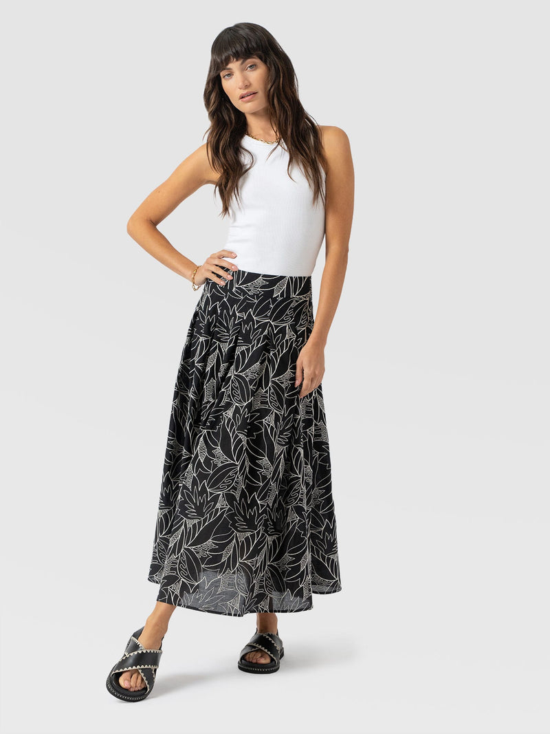 Eliza Pleated Skirt - Black Embroidered - Women's Skirts | Saint + Sofia® USA