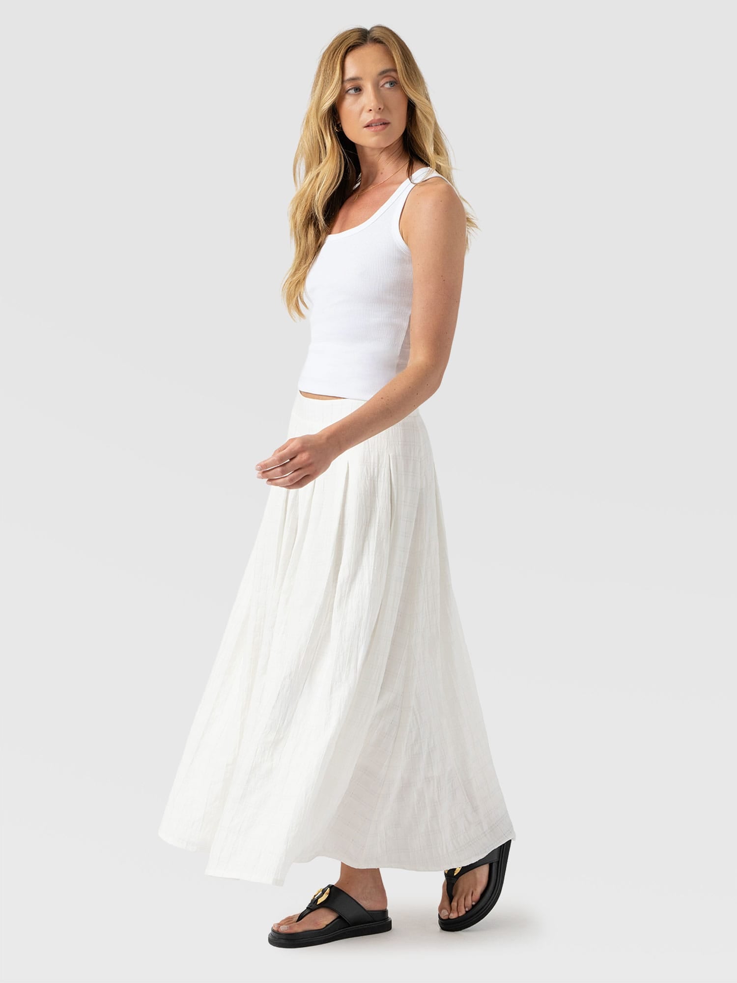 Eliza Pleated Skirt - White Textured - Women's Skirts | Saint + Sofia® USA