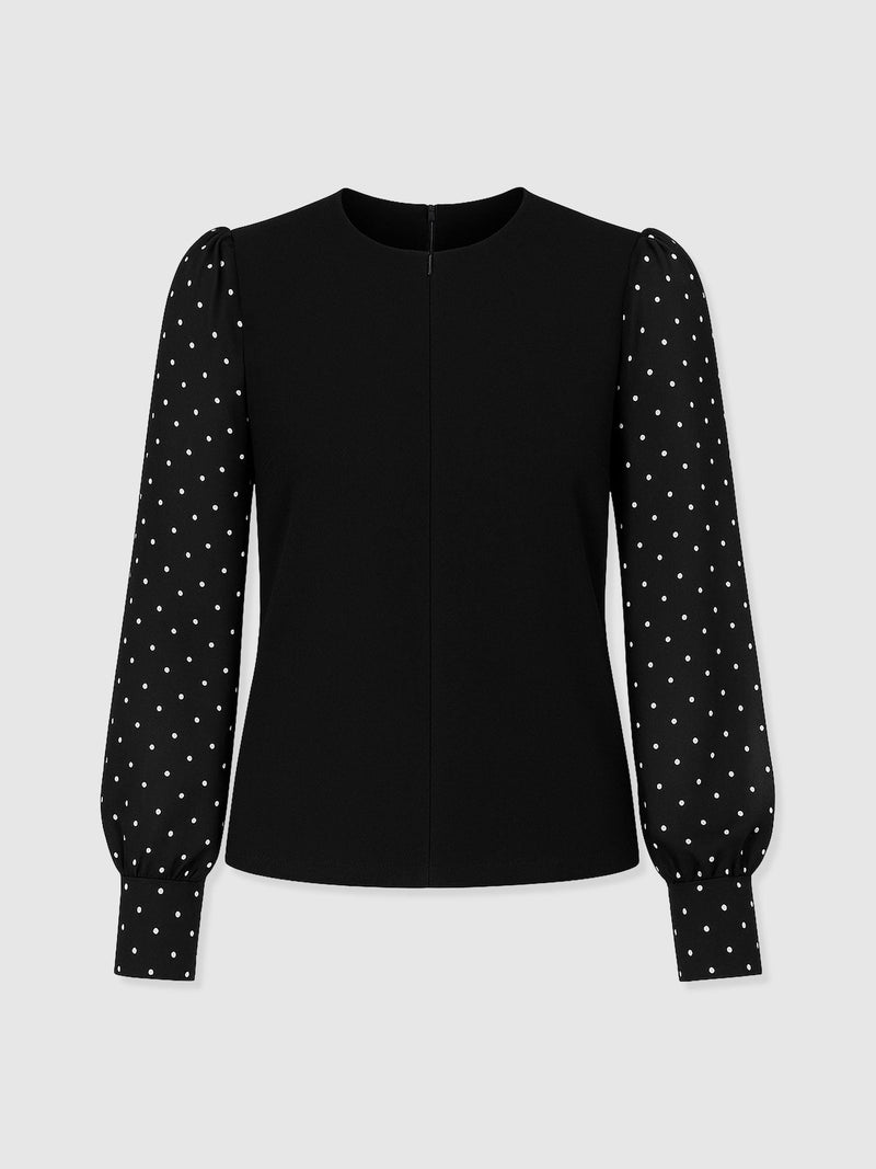 Ella Zip Up Top - Black Polka Dot - Women's T-shirts | Saint + Sofia® USA