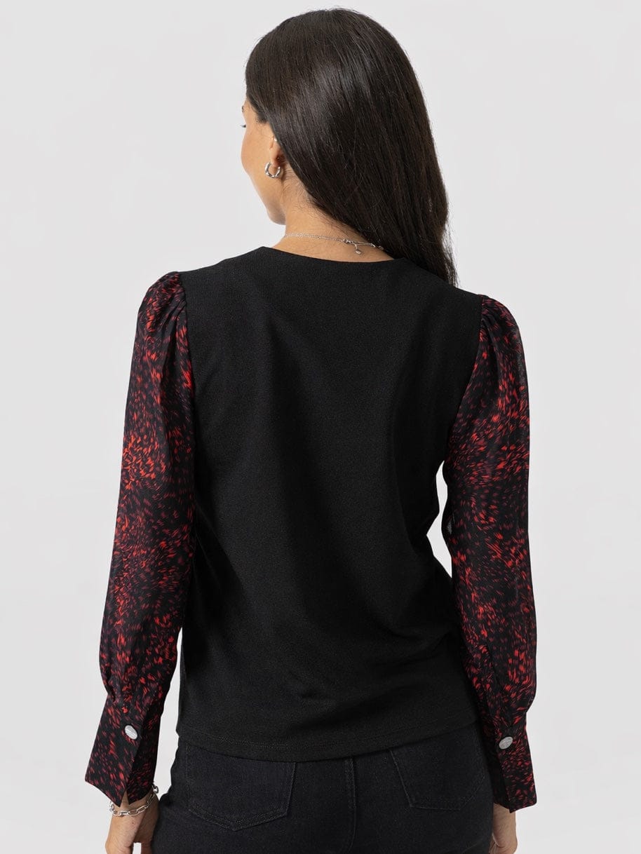 Ella Zip Up Top - Red Fade Spot - Women's T-shirts | Saint + Sofia® USA