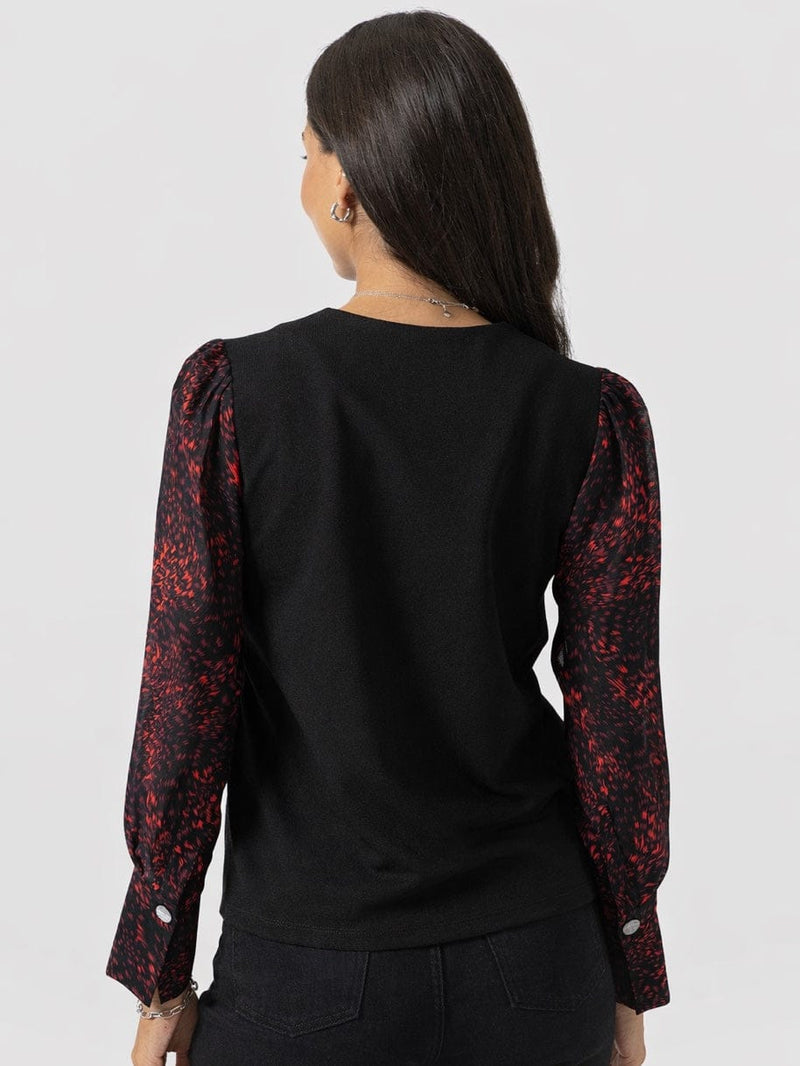 Ella Zip Up Top - Red Fade Spot - Women's T-shirts | Saint + Sofia® USA