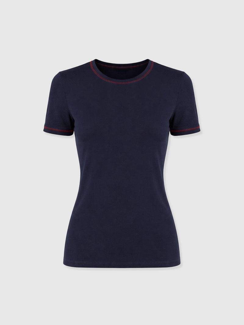 Ellen Piping Tee - Navy - Women's T-shirts | Saint + Sofia® USA