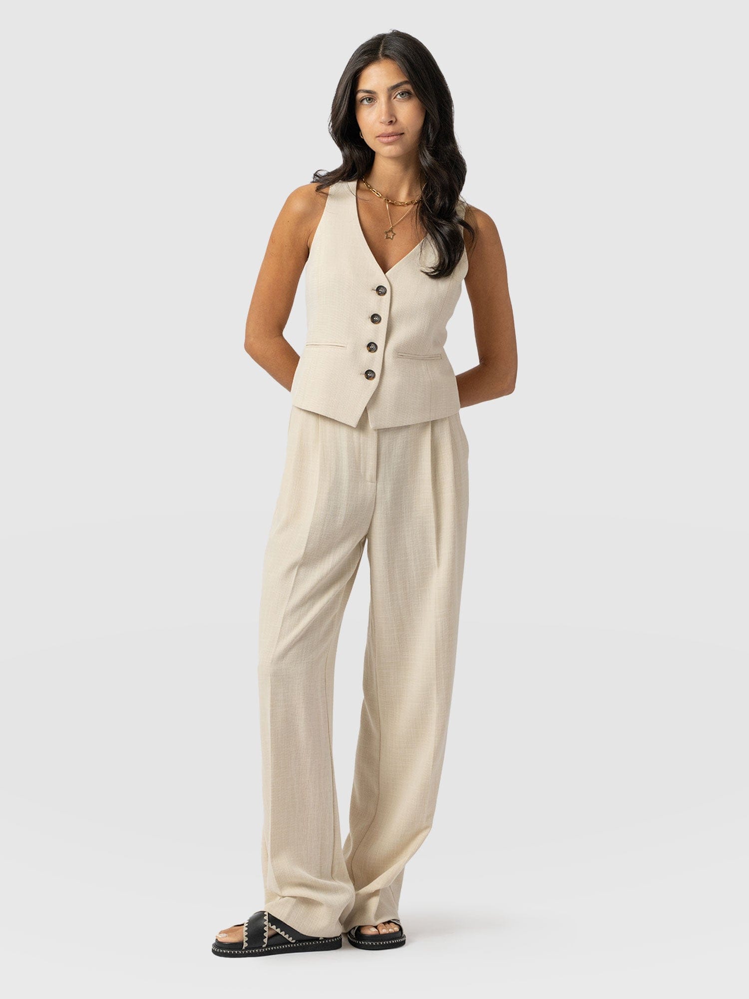 Argent Wide Leg Pant Cream - Women's Trousers | Saint + Sofia® US
