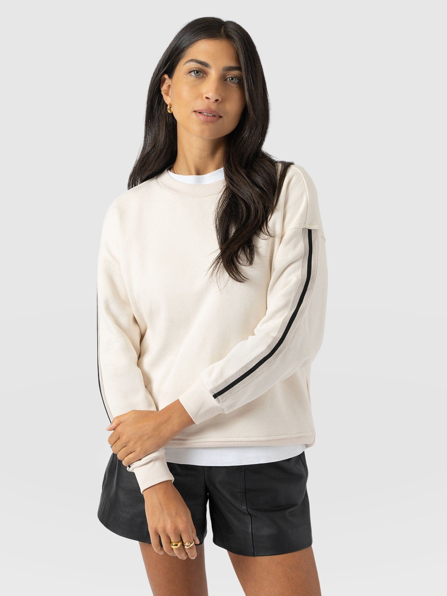 Victory Sweatshirt - Cream - Black Stripe - Women's Sweaters | Saint and Sofia® USA